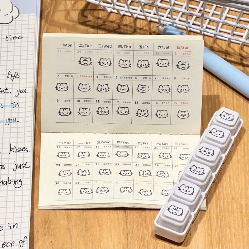 Rubber Date Stamp - Uroczy Kreskówkowy Kotek, Zdejmowalna Pieczątka Fotosensytywna,