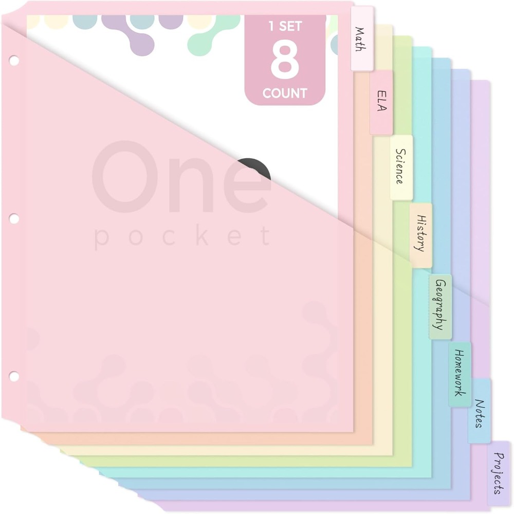 Tab Divider A4 - 8 szt. Pastelowe przegródki do segregatora