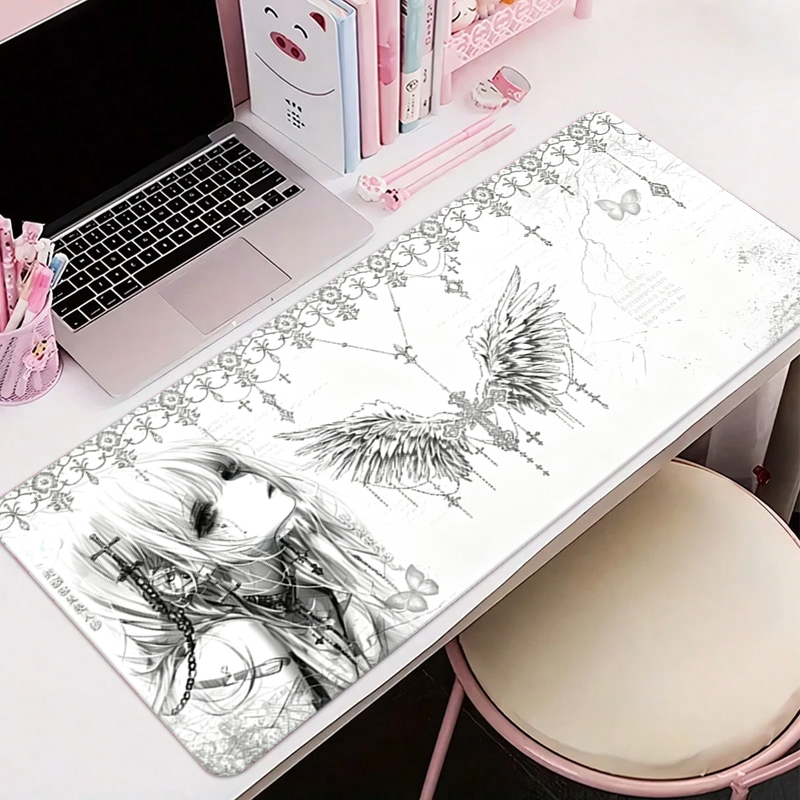 Leather Desk Pad - Skórzana podkładka pod mysz czarno-biała Anime